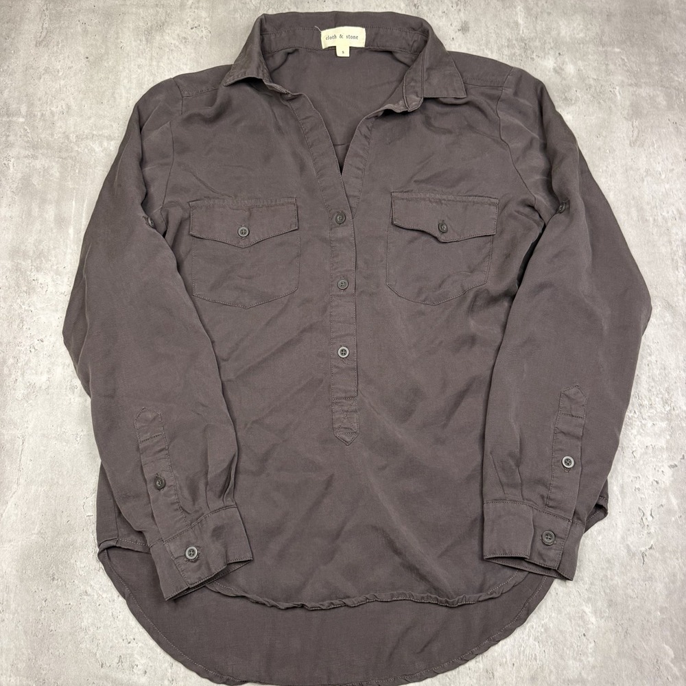 Anthropologie Cloth & Stone Brown Button Up Shirt Long Sleeve Tencel C2865 Small